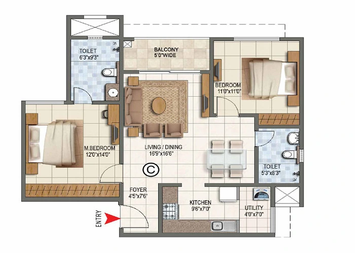 Featured Image of Brigade Gateway Neopolis 2 BHK apartment floor plan 