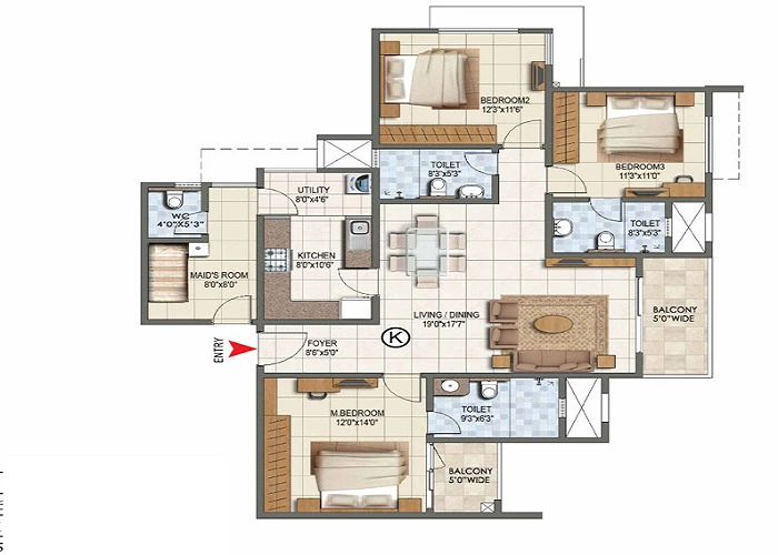 Brigade Calista 3 BHK Floor Plan